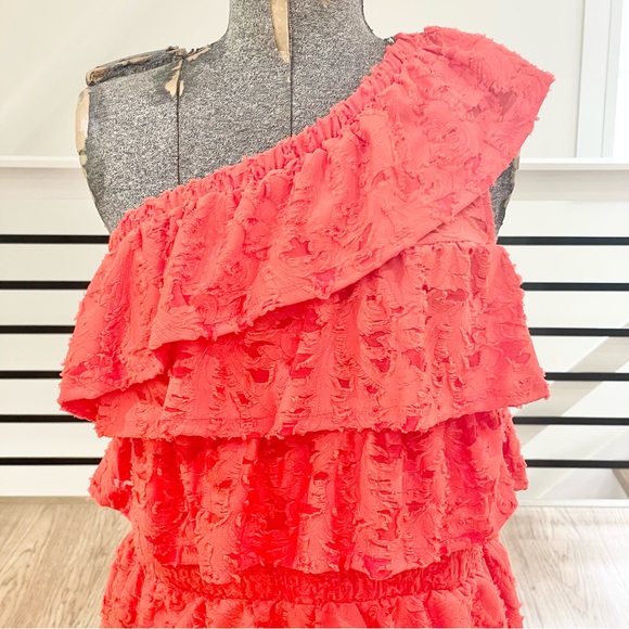 NWT S M XL LC Lauren Conrad Coral orange, one shoulder flowy midi dress - Picture 3 of 7